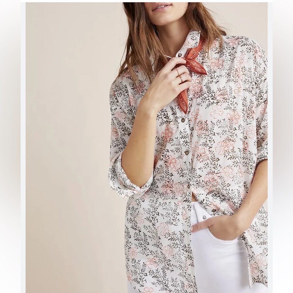 Anthro 100 percent cotton, embroidered tunic